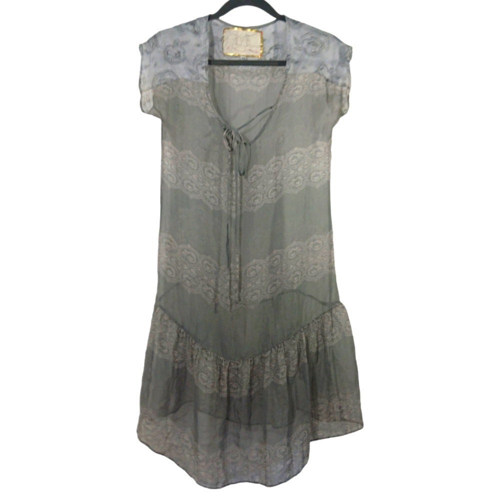 For Love And Liberty by Johnny Was Sheer Gray Dress SZ XSmall